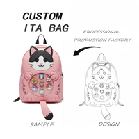 Benutzer definierte kleine Katze Wecker Form Private Label Clear Ita Einkaufstasche Langlebige Einkaufstasche mit Pin Display Panel für Sammler