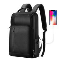 Sac à dos pour ordinateur portable BOPAI pour hommes, 15,6 pouces, sac à dos de luxe personnalisé en cuir de vache antivol extensible avec charge USB, sac à dos en cuir véritable