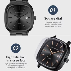 Relojes cuadrados HM, relojes de pulsera de cuarzo de moda impermeables dorados de marca Original de alta calidad de lujo, reloj CALENDARIO DE ACERO INOXIDABLE - Product Image 6