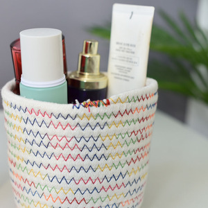 Cotton Rope Storage <b>Basket</b> Round 1-3L Handmade Cosmetic Organizer Desk Organizer Colored Bucket <b>Woven</b> <b>Baskets</b> - Product Image 3