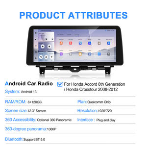 Pour Honda Accord 8ème génération/Honda Crosstour 2008-2012, autoradio Android 12,3'', navigation GPS, multimédia, Carplay, autoradio stéréo - Product Image 4