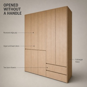 Armoire en bois finition chêne clair, porte à charnières sans poignée avec 2 tiroirs, style nordique, placard de chambre sur mesure, du <span class=keywords><strong>sol</strong></span> au plafond - Product Image 3