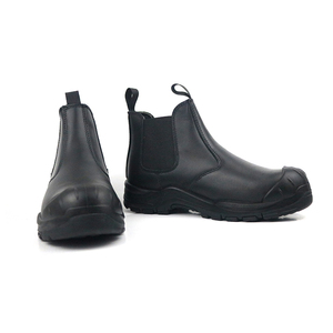 Bottes de sécurité <span class=keywords><strong>Chelsea</strong></span> en cuir imperméable sans lacets, respirantes, noires, pour hommes, avec embout en acier, bottes de travail imperméables - Product Image 3