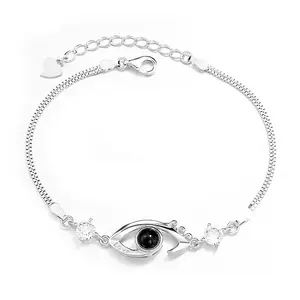 Presente do Dia dos Namorados Prata esterlina Mulheres 100 Línguas 'Eu te amo' Projeção S925 Eye Bracelet