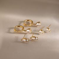 BinShuo 3 Paar Set 18K Verguld Roestvrij Staal Traanvormige Witte Zirkoon Trendy Hangende Oorbellen voor Vrouwen - Bruiloftcadeau