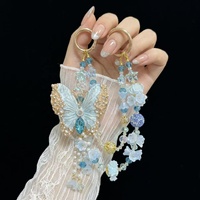 Cadena de Lujo para Teléfono con Mariposa Azul, Cordón de Perlas de Cristal Teal, Colgante para Bolso con Filigrana Dorada, Llavero, Joyería Hecha a Mano al por Mayor