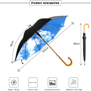 Full Print Straight <b>Umbrella</b> Pattern OEM ODM Fashion Popular Durable Modern Long Stick Pongee <b>Umbrella</b> Wood Business Gifts - Product Image 2
