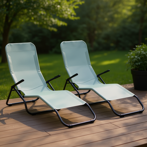 2 Pezzi Sdraio Portatile Verde Chiaro con Telaio in Metallo, Design a Dondolo, Sedia Reclinabile da Esterno per Patio, Moderna e Contemporanea - Product Image 2