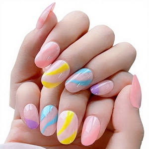 Nouvelle Tendance : <span class=keywords><strong>Faux</strong></span> <span class=keywords><strong>Ongles</strong></span> 3D Effet Tourbillon Arc-en-ciel Coloré, Forme Amande, Lot <span class=keywords><strong>de</strong></span> 24 Pièces, Couverture Complète, Pré-conçus, avec Colle pour Doigts - Product Image 1