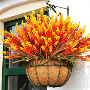 Fleurs artificielles Yuyao, herbe de printemps jaune et rouge, plante en pot, décoration extérieure pour la maison - Product Image 1