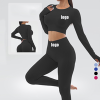 Ensemble de leggings et crop top sans coutures pour femme, haute élasticité, tenue de sport et yoga, avec trous pour les pouces, séchage rapide, respirant, pour fitness et pilates
