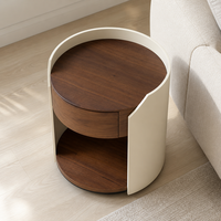 Table de chevet cylindrique moderne en placage de noyer, peinture crème, bois massif, tiroir à fermeture douce, étagère ouverte, rangement pour chambre et salle à manger