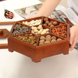 Caja de madera para frutos secos, contenedor de almacenamiento de nueces con múltiples compartimentos para el hogar, sala de estar, uso en escritorio, rectangular hecho a mano, 9,5 cm de alto - Product Image 4
