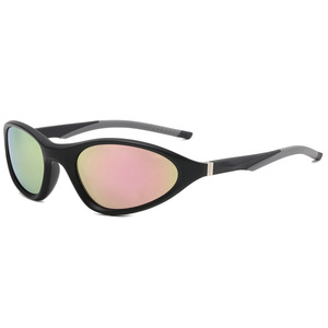 Lunettes de soleil sport ovales, monture noire, verres polarisés bleus, protection UV400, utilisation en extérieur, cyclisme - Product Image 2