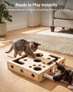 JQ Fun Katzen-Puzzlebox Spielzeug Interaktives Katzenspielzeug Puzzlebox Holz-Leckerli-Labyrinth Kratzspielzeug für Wohnungskatzen - Product Image 5