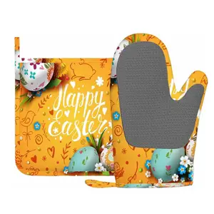Happy Easter Siliconen Laag Keuken Oven Handschoen En Pot Houder Voor Bbq, Koken, Bakken