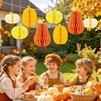 Ensemble de décorations en papier nid d'abeille carrées à motif citrouille pour Thanksgiving, Halloween, la rentrée scolaire, les fêtes de récolte d'automne et la table de fête
