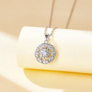 Flower Leaf Shape Sterling <b>Silver</b> Charm Pendant <b>Necklace</b> with Zircon Rhodium Plated Claw Setting-Gift - Product Image 2