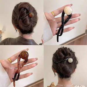 Pince à cheveux torsadée en plastique de style chinois de 11 cm avec perles |   Pinces à cheveux torsadées effet gel brillant mat pour femmes aux cheveux épais, idéales pour les fêtes - Product Image 2