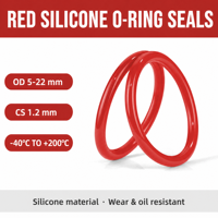 Joint torique en silicone rouge, section transversale de 1,2 mm, diamètre extérieur de 5 à 22 mm, dureté Shore 55, joint en caoutchouc pour composants pneumatiques, surface moulée lisse, marque AXIS
