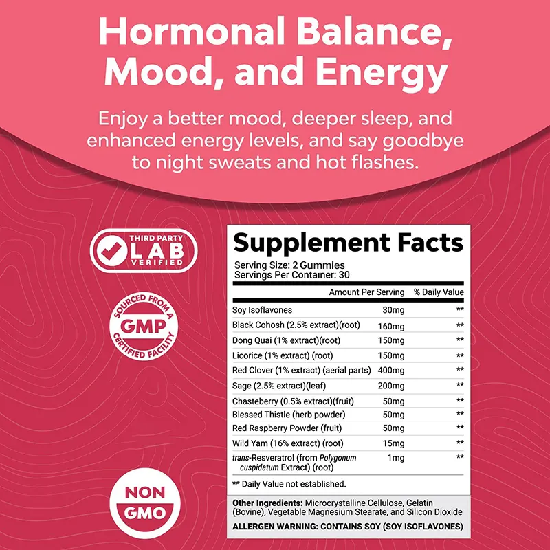 Integratori naturali per la menopausa per le donne per l'equilibrio ormonale sollievo dalla menopausa integratore di supporto PMS gummies PMS