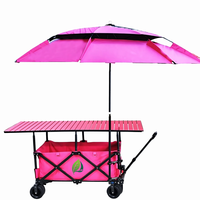 Chariot de camping pliable à quatre roues avec table réglable en hauteur et toit pare-soleil pour le shopping et le stockage, OEM disponible
