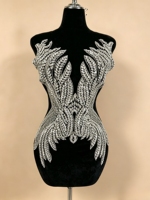 Ocstrade Applique de corsage faite main à coudre en strass de cristal argenté, patch de dentelle perlée, fourniture d'usine pour robe de mariée, de bal et DIY