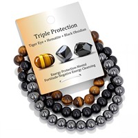 Pulsera de Piedras Naturales de 8mm, Tres Piezas, Regalo Original para Amantes de las Piedras, Gran Venta