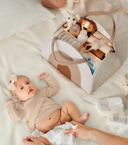 Sac tout-en-un pour maman en corde de coton écologique - Organisateur de crèche tissé à la main pour couches et essentiels - Rangement décoratif - Product Image 6