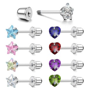 Boucles d'oreilles en acier inoxydable en forme de cœur, 0,8 mm, 6 mm, sertissage à griffes CZ, pour cadeau - Product Image 4