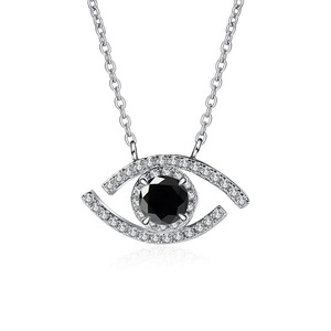 Collana con Ciondolo a Occhio in Argento 925 Placcato Rodio, Cristallo e Strass, Minimalista per Uso Quotidiano, Unisex con Catena a Maglia - Product Image 1