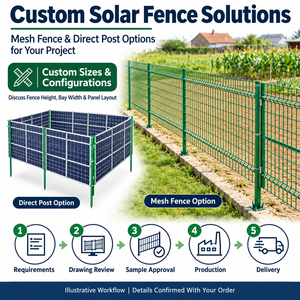 Sistema de montaje vertical para cercas solares en patios traseros, de acero galvanizado en caliente con revestimiento verde, tamaño personalizado, para villas y casas, con barandilla para paneles fotovoltaicos. - Product Image 1