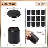 12Set/Kotak 8oz 240ml Stoples Lilin Kaca Hitam Matte dengan Tutup Logam Hitam, Stoples Kaca Hitam Kedap Udara untuk Pembuatan Lilin