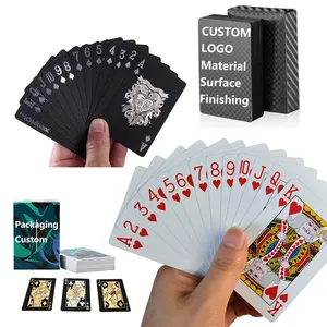 Biểu Tượng Tùy Chỉnh Bề Mặt Hoàn Thiện Vật Liệu Bao Bì In Ấn Chất Lượng Cao Đen Poker Vàng/Bạc Cạnh Nhựa Giấy Chơi Thẻ