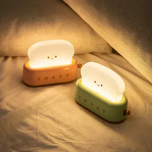 Green Pink Yellow Creative Bread Toaster Night Light Set Timing Charging Children Gift Eye Protection Cute Girl Bedroom Lamp