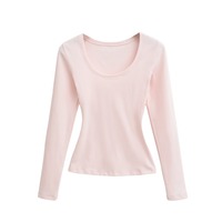 T-shirt à manches longues essentiel pour l'automne, léger, respirant, moulant, couleur unie, couche de base amincissante