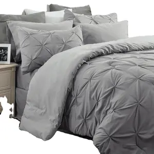 7 Piece Luxury Pinch Pleat Full Size Comforter Sets Grey Bed Sets