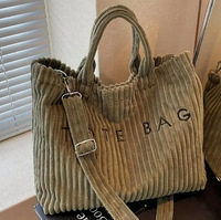 Sac à main femme en velours côtelé 2025, grande capacité, nouvelle collection automne, tendance, avec lettres et étoiles, sac à bandoulière en polyester
