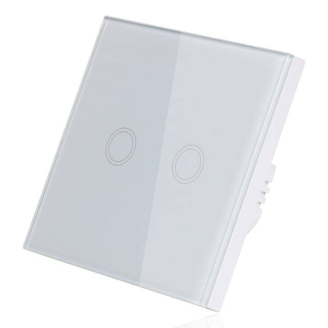 EU Standard Wall Touch Light Switch,Touch Switch Wall Power Sensor Switch, White Crystal Glass Panel, With LED Backlight, AC220V