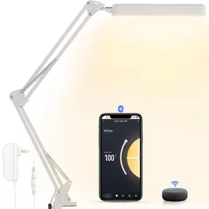 Lámpara de escritorio LED con brazo oscilante enchufable, nuevo diseño 2022, con abrazadera, luz de lectura regulable, lámpara de mesa con Clip, lámpara de escritorio USB para ordenador