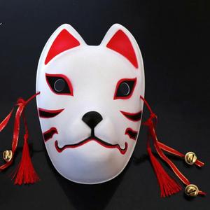 Maschera Integrale <span class=keywords><strong>da</strong></span> Gatto per Cosplay, Decorazione per Festival Estivi Giapponesi, Maschera Dipinta con Nappa e Campanello, Accessori per Cosplay Kabuki, Bianca - Product Image 5