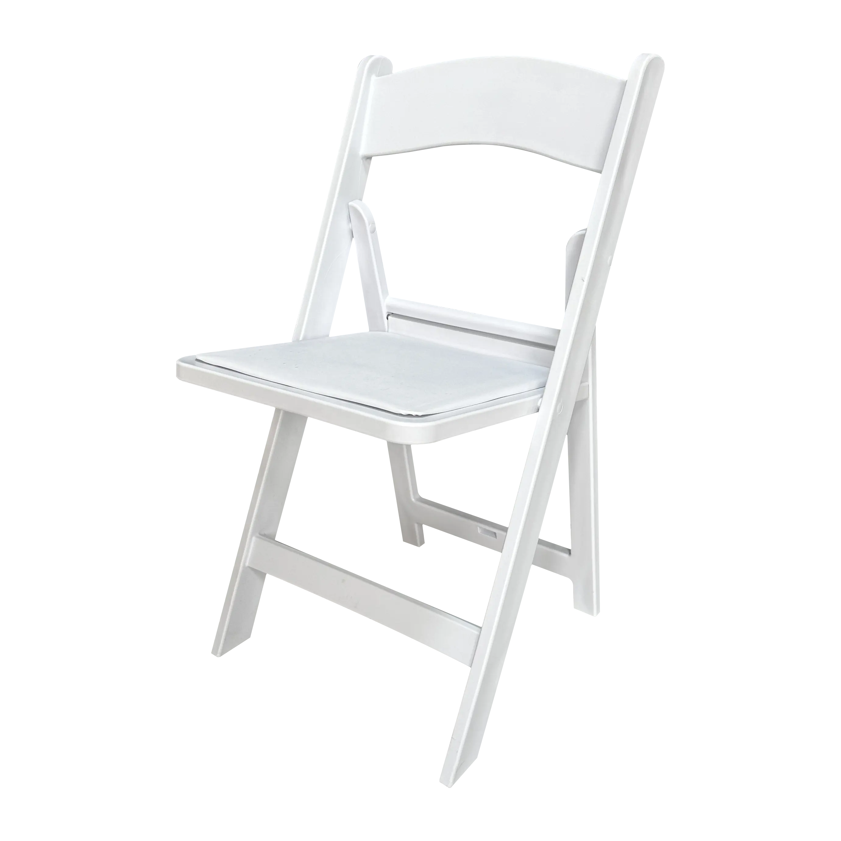 كرسي أبيض قابل للطي من الراتينج والبلاستيك للمطاعم والفنادق والحدائق والولائم الخارجية وحفلات الزفاف مبطن