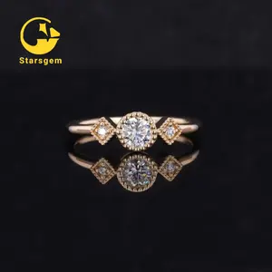 Milgrain diamond rings lab created 14k gold wedding ring engagement Lab grown diamond jewelry