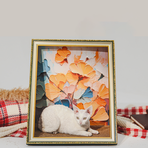 Kattenkrabpaal van golfkarton met olieverfschilderijdesign, multifunctioneel, OEM/ODM, duurzaam, milieuvriendelijk, voor binnen. - Product Image 4