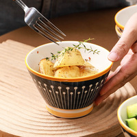 Bol à riz en porcelaine Japandi de 5 pouces avec pied, compatible lave-vaisselle et micro-ondes, idéal pour ramen, desserts et cadeaux d'affaires