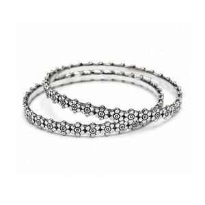 <b>Oxidized</b> Silver Floral Pattern Bangle pair for Women - Product Image 5