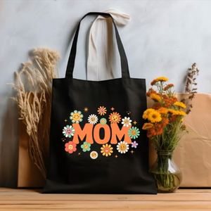 Keymay Custom Printed Cotton Canvas Tote Bag Cute Floral Mom Flower Design for Mother's Day Casual Daily Shopping US Made - Product Image 1