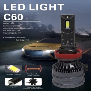 Bombillas LED para Faros Delanteros <span class=keywords><strong>C60</strong></span> H7, 120 W, 12000 LM, CSP3570, IP68, Reemplazo de Luces Bajas para Automóviles - Product Image 2