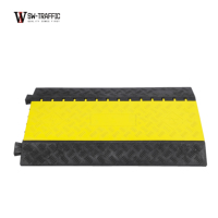 Protector de Cables Flexible de 90 cm y 5 Canales, Resistente a la Presión, de PVC y Goma, para Exteriores, Color Amarillo y Negro, para Uso en Carreteras