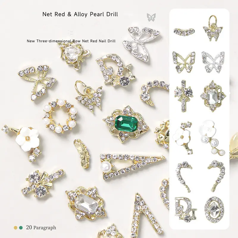 Accesorios para Uñas postizas, juego de diamantes de 3D, cuentas de cristal de colores para la fabricación de joyas, cuentas de perlas de aleación de oro y plata